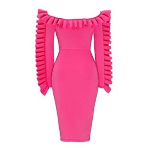 Ruffled pleated Off the Shoulder Bodycon Dress